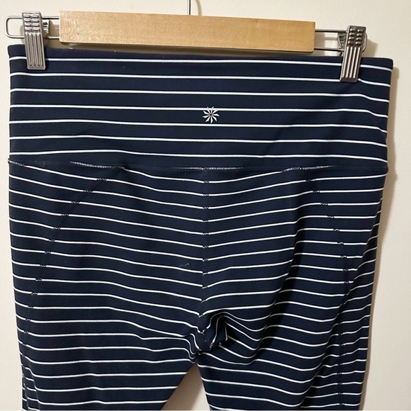 Athleta Womens Navy Blue White Striped Capri Leggings Size Medium - Picture 7 of 11
